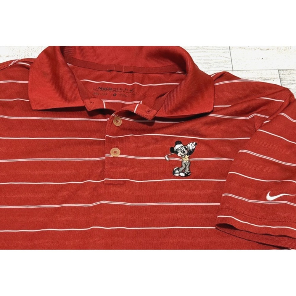 NIKE Disney Parks Golf Polo Mens Red Striped Tour Performance Mickey Mouse SMALL